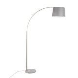 Salon - March Floor Lamp - White Marble And Nickel With Gray Linen Shade