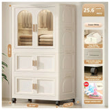 Folding Wardrobe Cabinet With Magnetic Doors, Wheels And Hangers