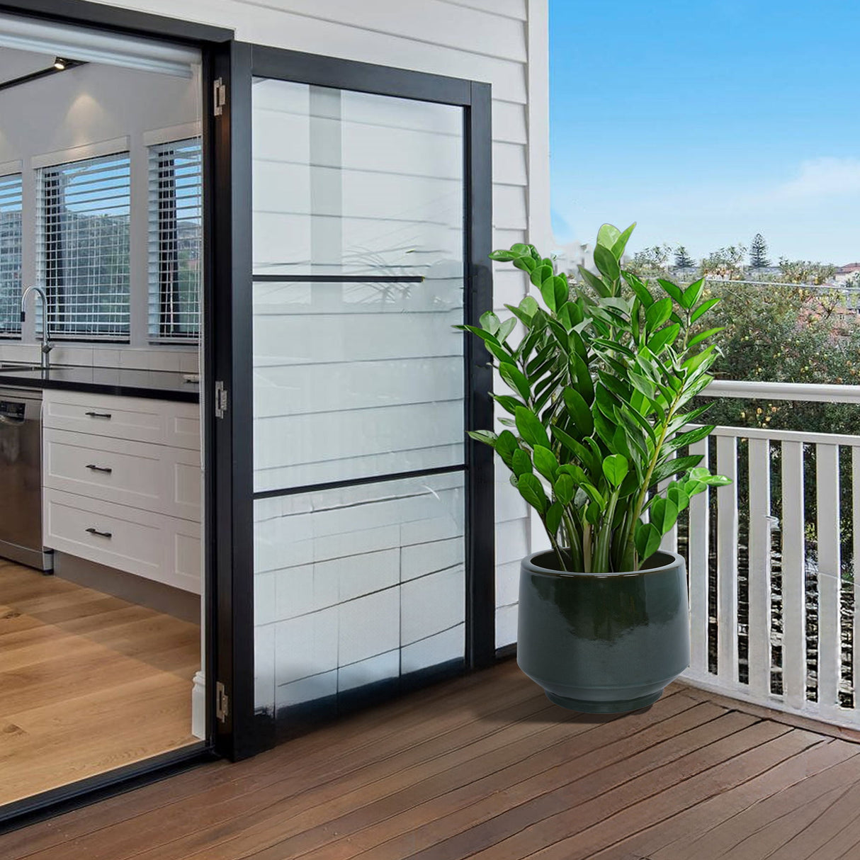 Ceramic Flowerpot, Planter For Patio, Garden, Windowsill (Set of 3) - Antique Green