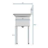 51 in. Three Compartment Stainless Steel Commercial Sink with Drainboard, Bowl Size 12"x 16"x 10" SC121610-12L3.