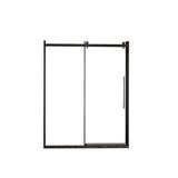 Frameless Shower Door Single Sliding, Clear Tempered Glass Shower Door With Zinc Roller Rail System, Stainless Steel Handle - Black