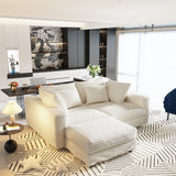 Plush Corduroy 4 Seat Sofa With Soft Pillows And Movable Ottoman