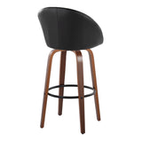 Matisse - 30" Highback Fixed-Height Barstool With Round Black Metal Footrest (Set of 2) - Walnut Wood