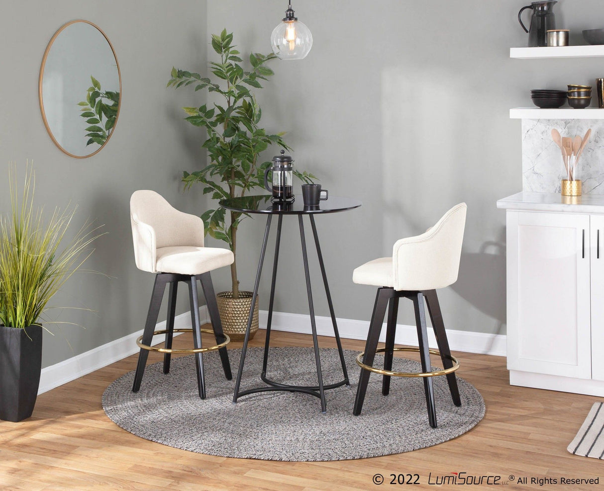 Ahoy - Fixed-Height Counter Stool - Wood Legs And Round Metal Footrest With Fabric Seat (Set of 2)