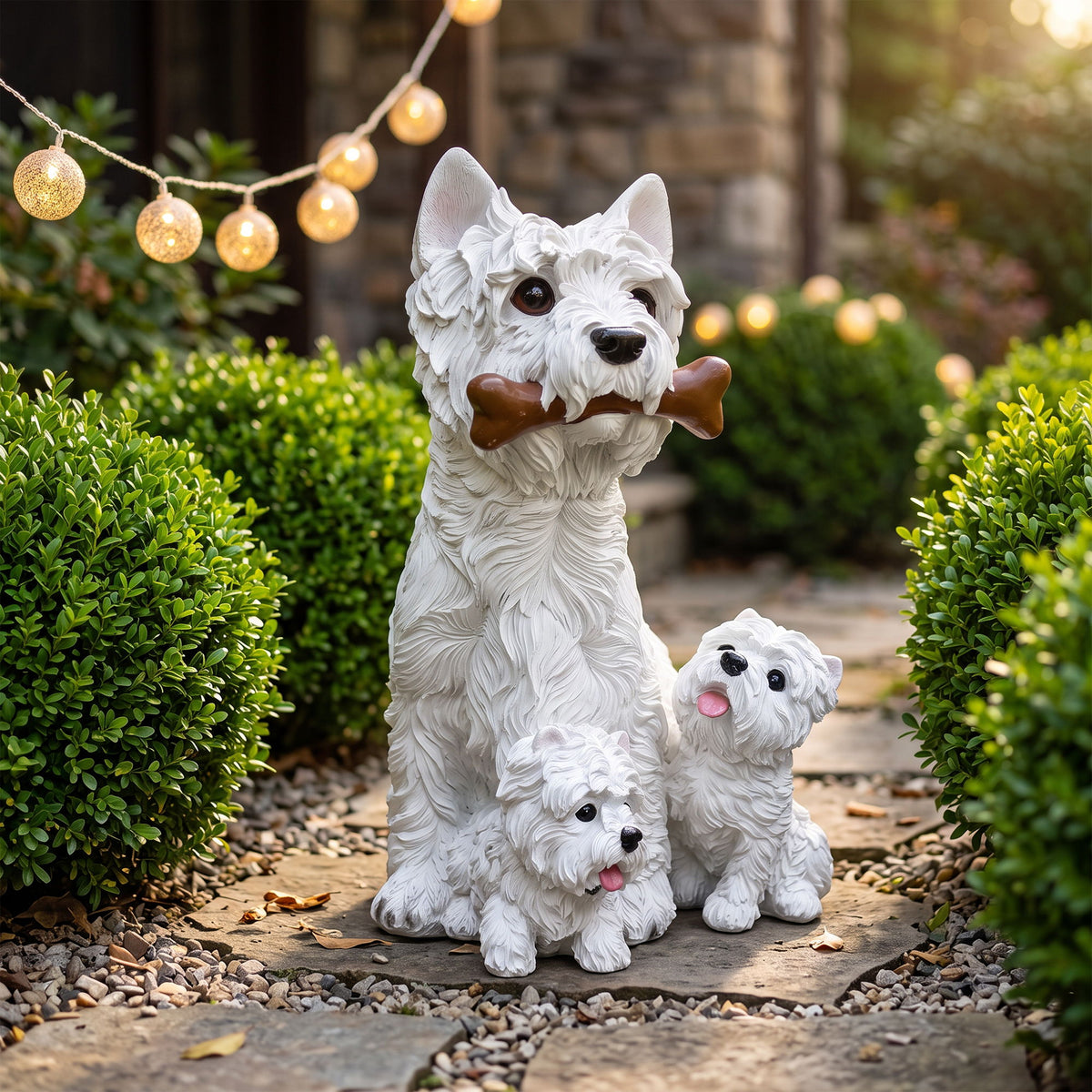 West Highland Terrier Garden Statue, Outdoor Decorative Sculpture - White