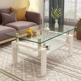 Modern Rectangular Coffee Table With Tempered Transparent Glass Top And Storage Shelf