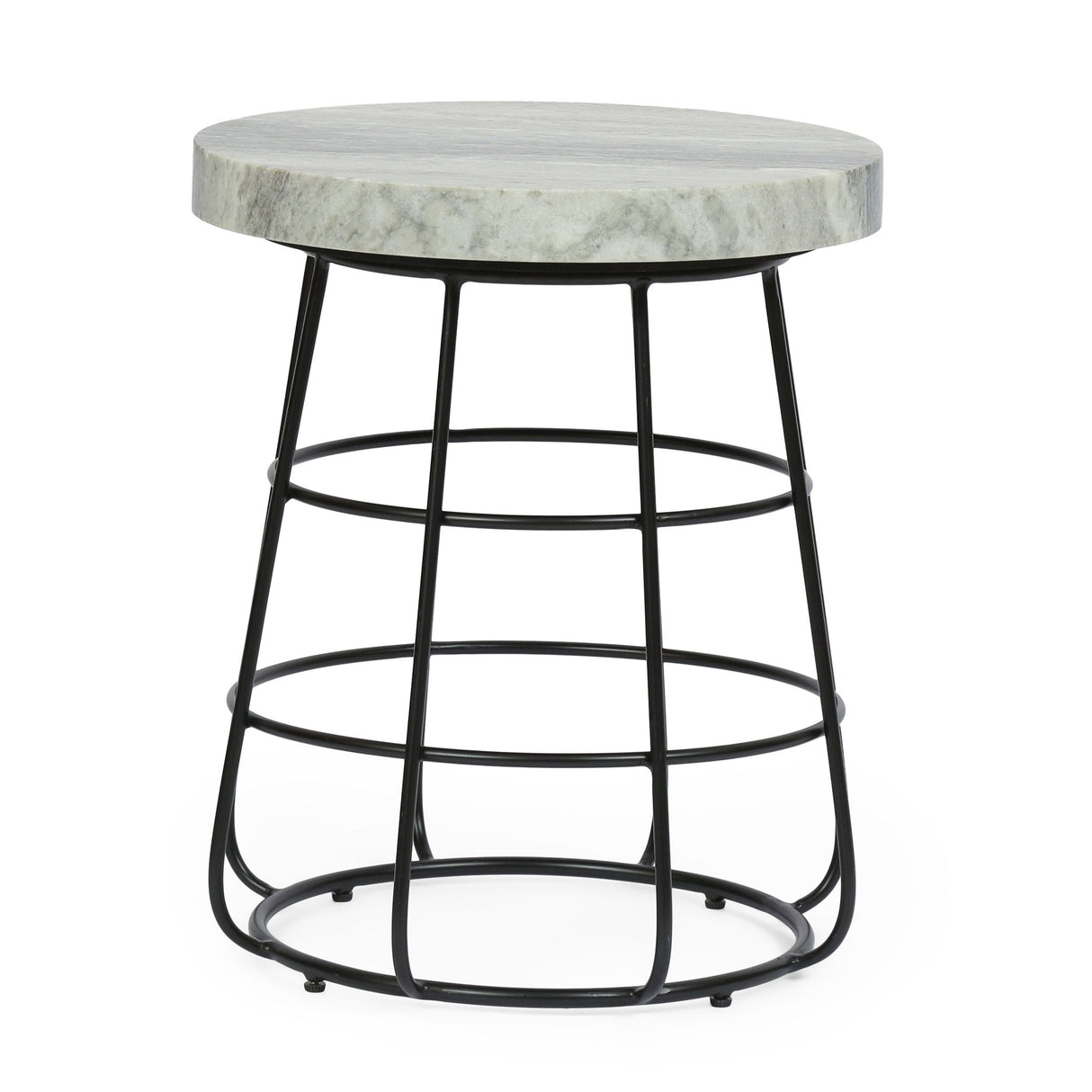 Side Table With Marble Top And Iron Base - Black / White