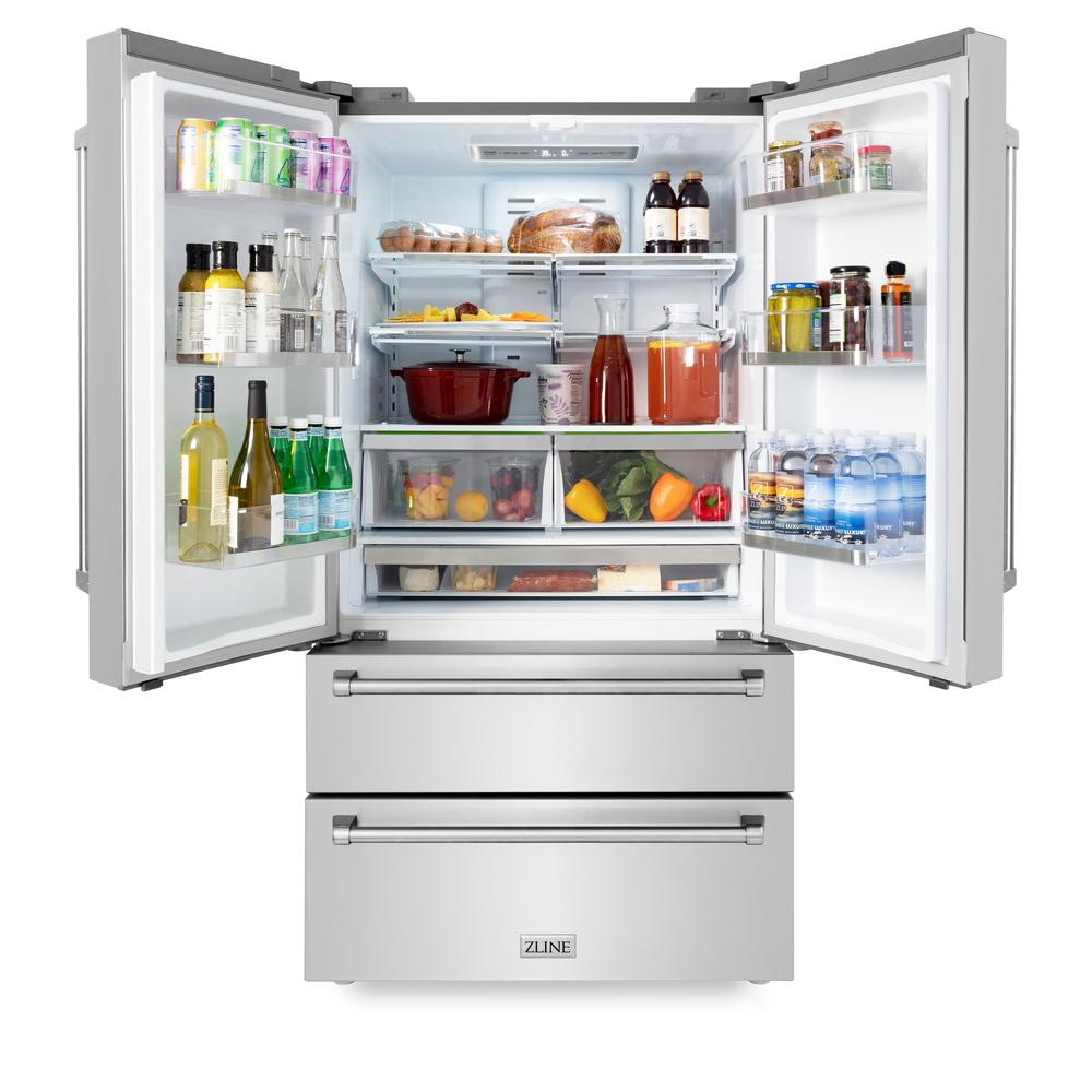 Kitchen Package with Refrigeration, 36" Stainless Steel Dual Fuel Range, 36" Range Hood, Microwave Drawer, 24" Tall Tub Dishwasher and Beverage Fridge - (6KPRRARH36MWDWVRBV) -