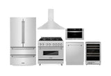 Kitchen Package with Refrigeration, 36" Stainless Steel Dual Fuel Range, 36" Range Hood, Microwave Drawer, 24" Tall Tub Dishwasher and Wine Cooler - (6KPRRARH36MWDWVRWV) -
