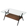 Rectangle Coffee Table With Tempered Glass Top And Shelf, Modern Table For Living Room