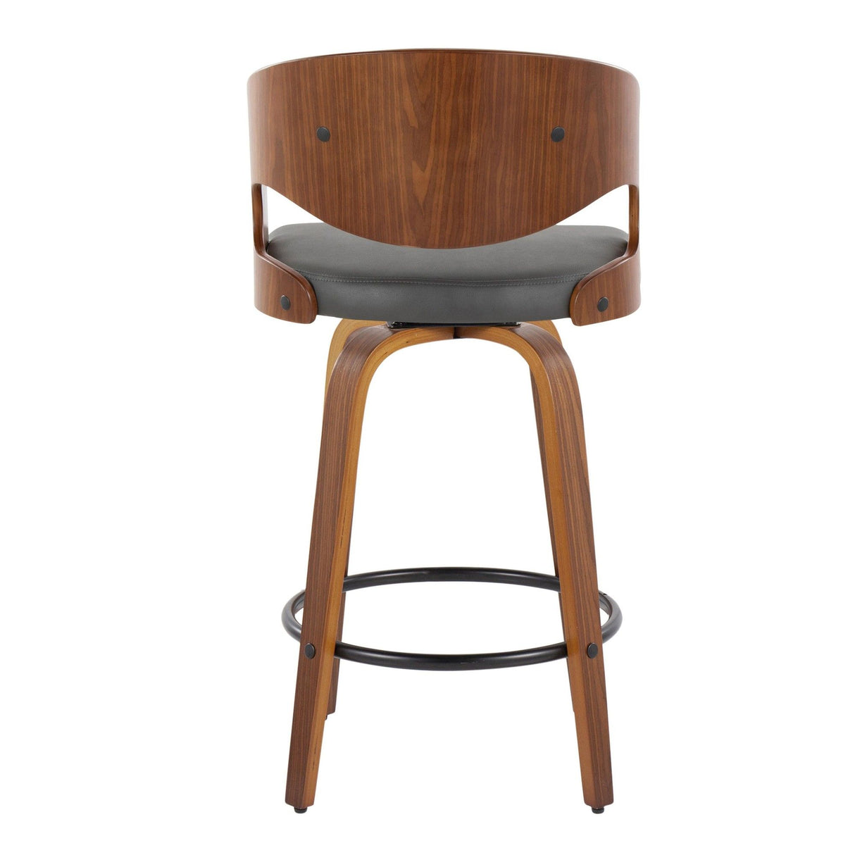 Pino - Mid-Century Modern Fixed-Height Swivel Barstool (Set of 2) - Walnut Wood