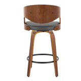 Pino - Mid-Century Modern Fixed-Height Swivel Barstool (Set of 2) - Walnut Wood