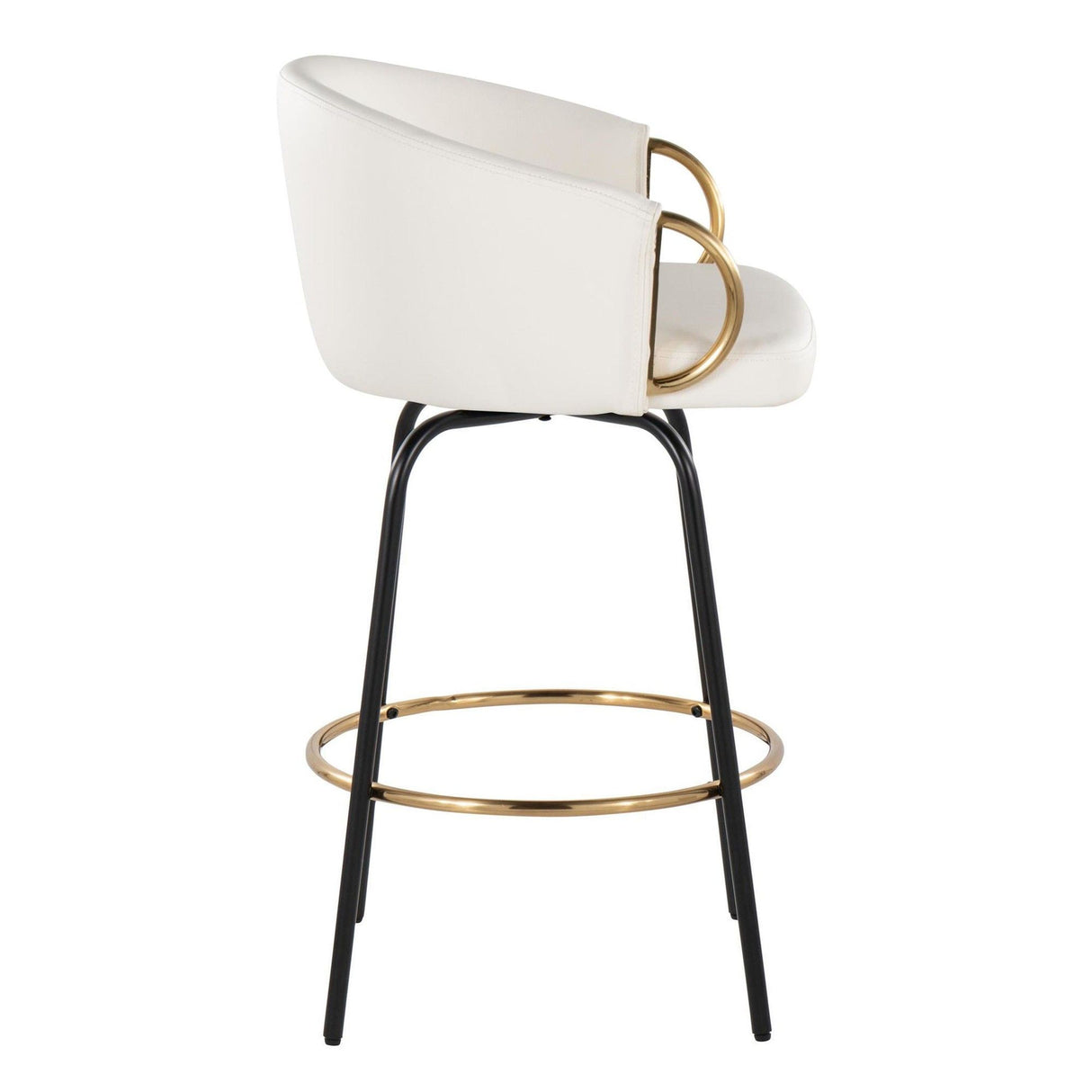 Claire - 26" Fixed-Height Counter Stool With Swivel And Round Gold Metal Footrest (Set of 2) - Black Metal