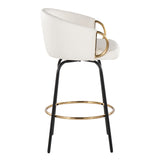 Claire - 26" Fixed-Height Counter Stool With Swivel And Round Gold Metal Footrest (Set of 2) - Black Metal