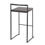 Fuji - 30" Stackable Barstool With Espresso Wood-Pressed Grain Bamboo Seat (Set of 2) - Black Metal