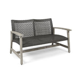 Hampton - Outdoor Wood And Wicker Loveseat - Gray