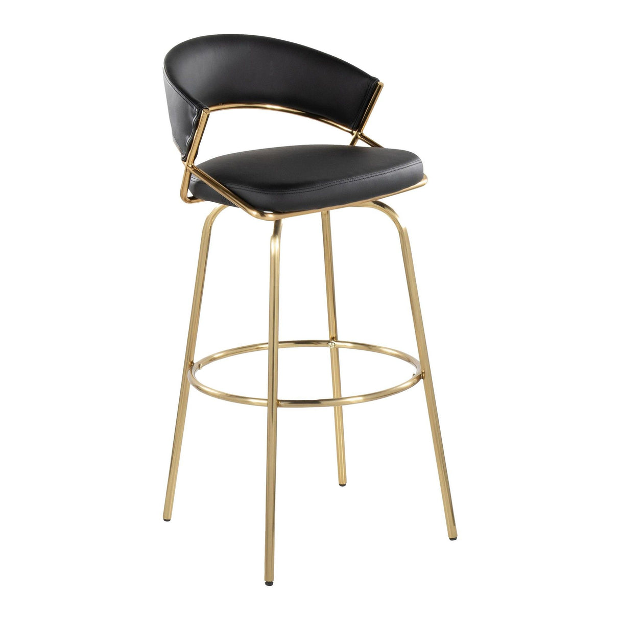 Jie - 30" Fixed-Height Barstool With Swivel - Gold Legs (Set of 2)