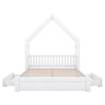 House Style Platform Bed With Guardrail And 2 Drawers