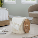 Tahoe - Wood Ottoman - Beige Wool, Mango Wood