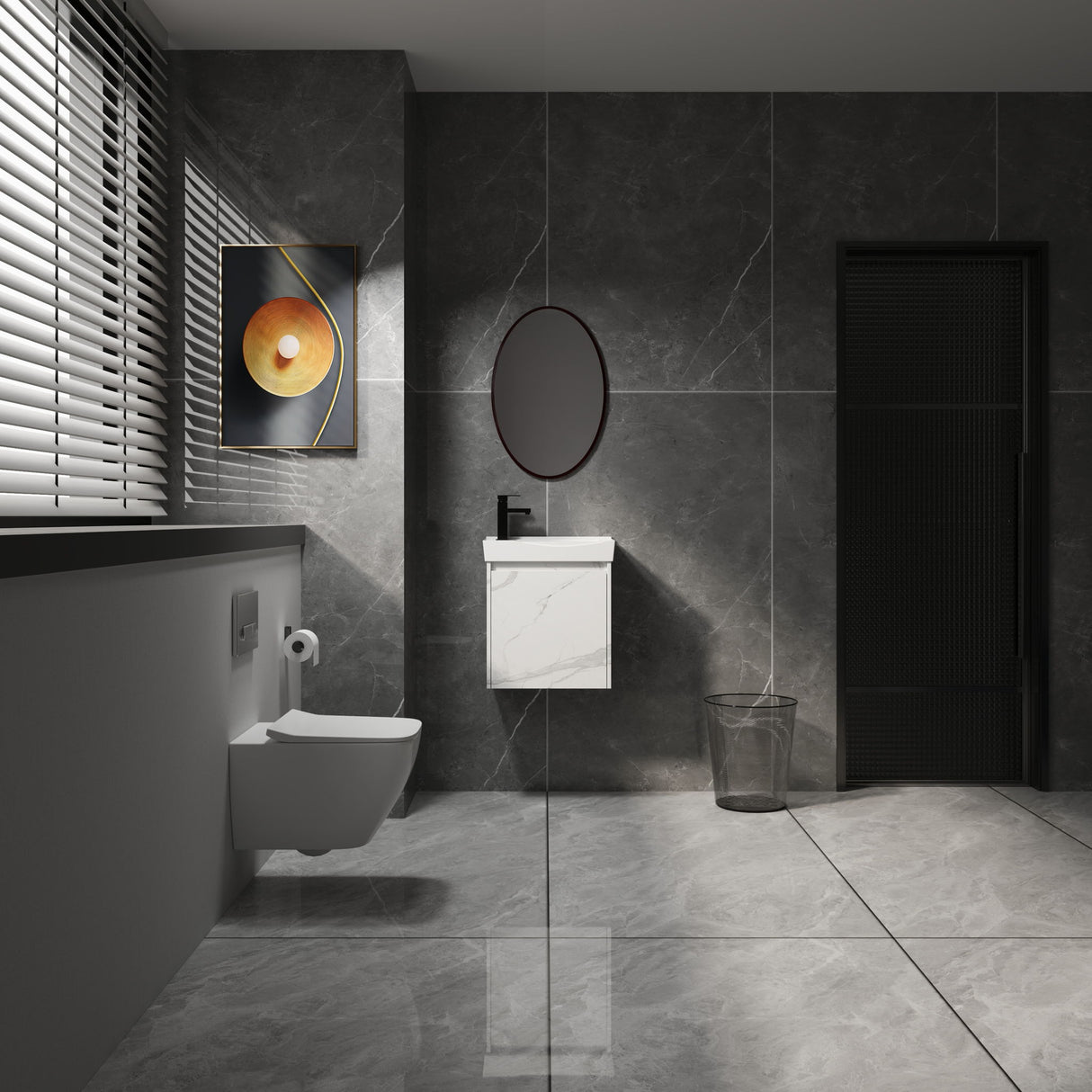 Modern Bathroom Vanity With Ceramic Basin, Wall Mounted Floating Sink Combo, Storage Cabinet