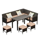 7 Piece Outdoor Furniture Set Waterproof Cushions Glass Table