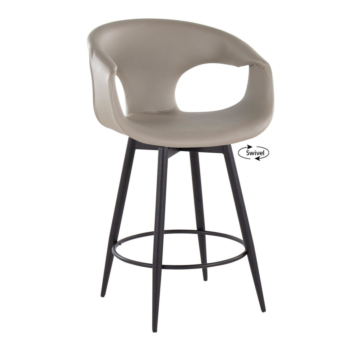 Curvo - 25" Fixed-Height Counter Stool With Swivel And Round Metal Footrest (Set of 2) - Black Metal