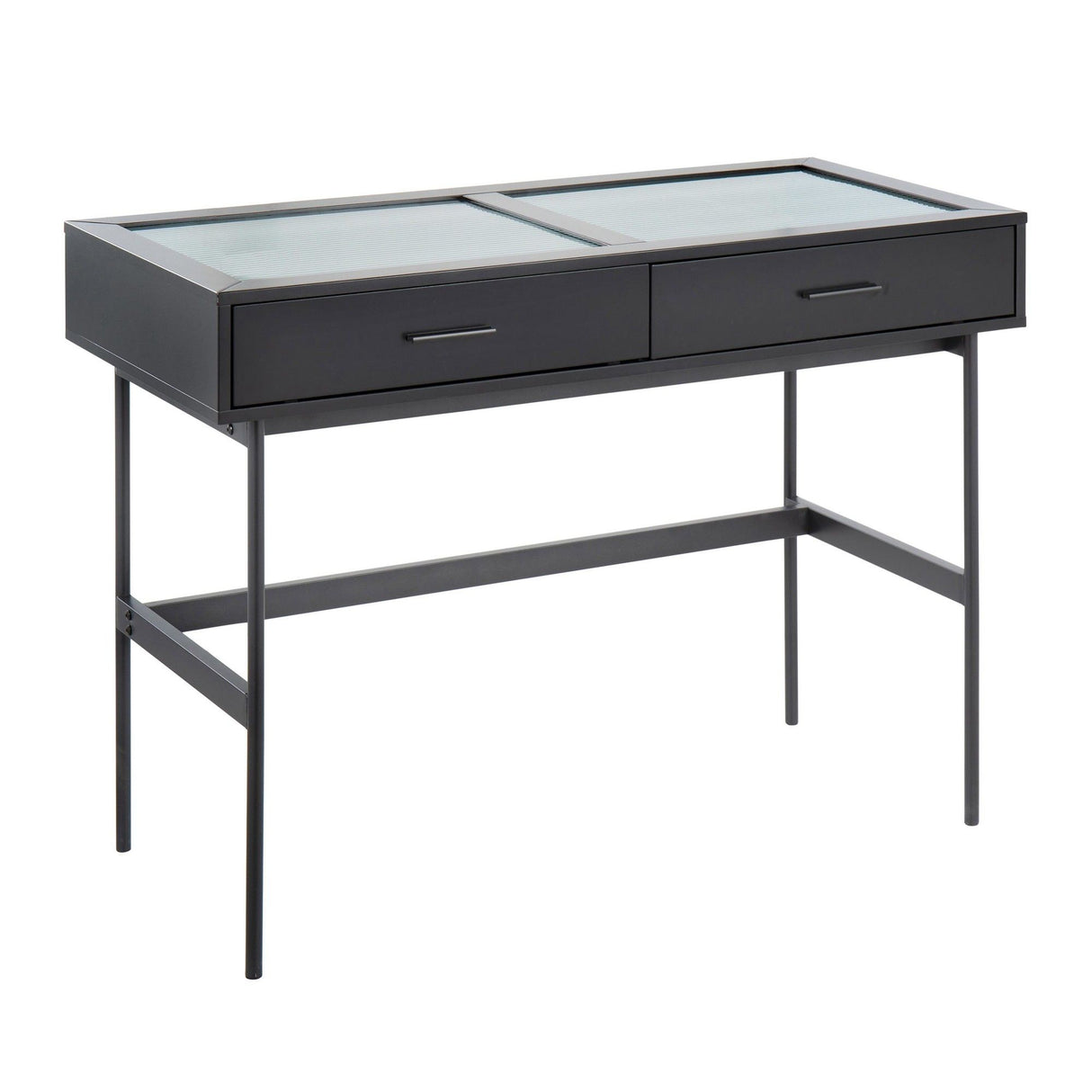Emery - Console Table - Black Wood, Black Steel, And Glass Top