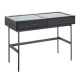Emery - Console Table - Black Wood, Black Steel, And Glass Top