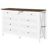 Rustic Storage Dresser With 9 Drawers And Silver Handle
