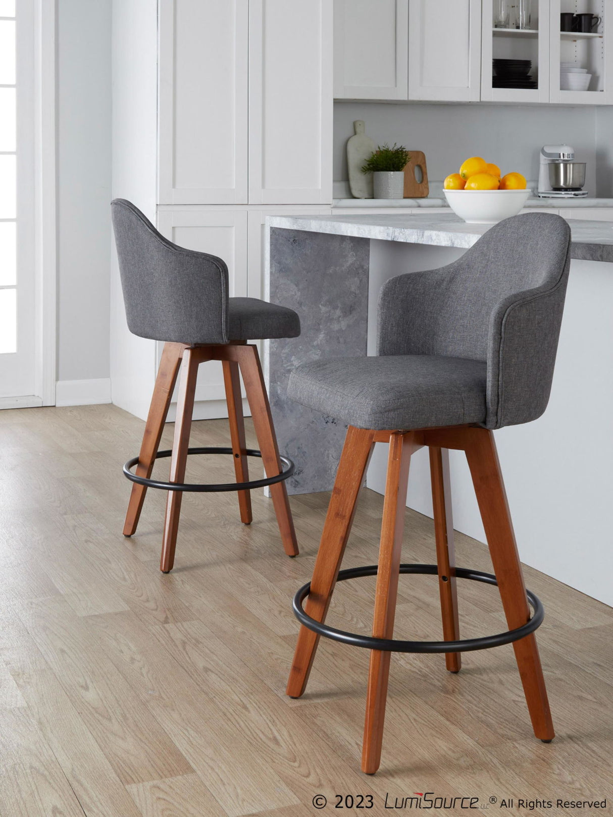 Ahoy - Contemporary Fixed-Height Counter Stool With Walnut Bamboo Frame (Set of 2)