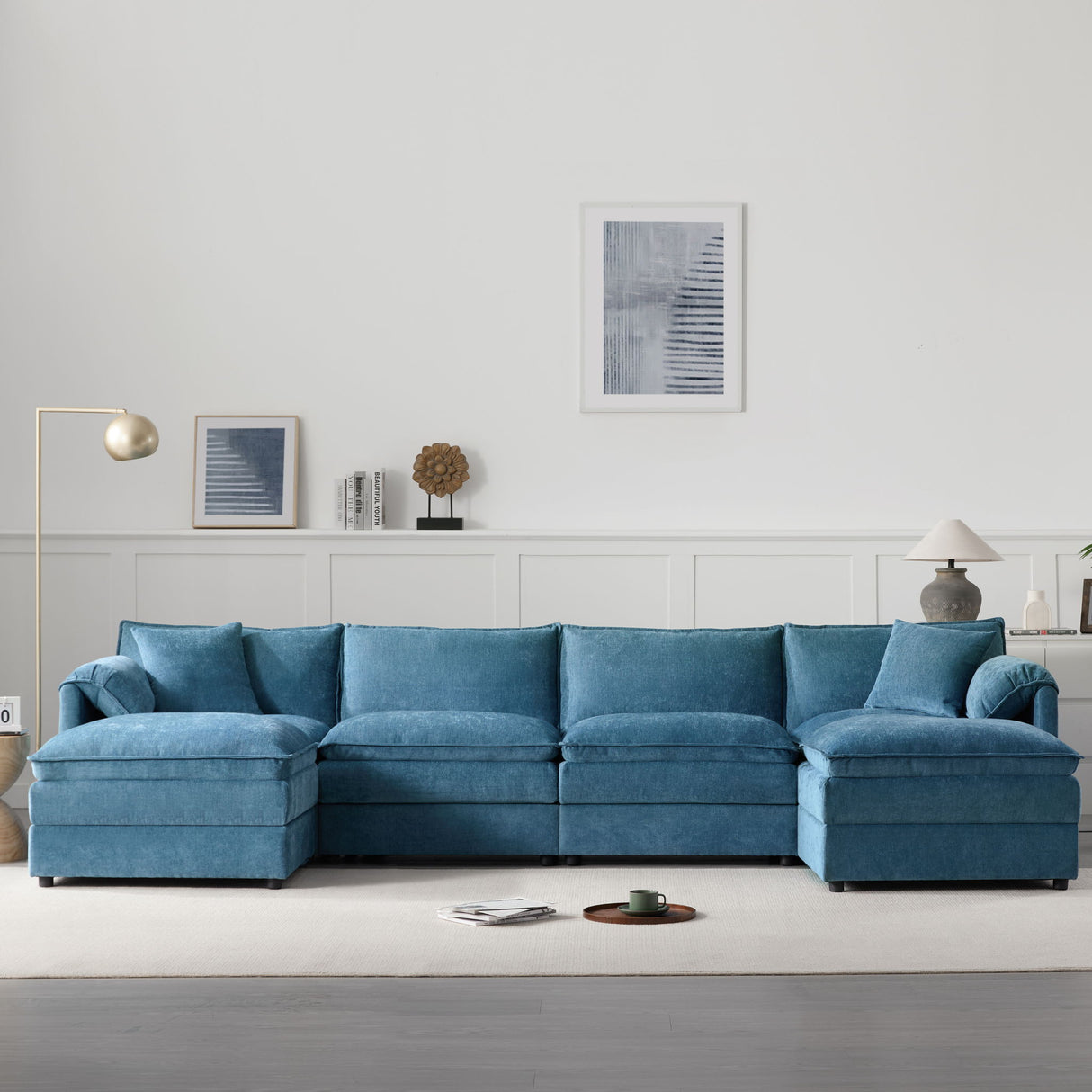 Modular Sectional With Deep And Wide Seat, Cloud Couch Set With Double Cushions Sofa With Movable Ottoman