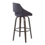 Fabrizzi - 30" Fixed-Height Barstool With Swivel And Round Black Metal Footrest (Set of 2) - Walnut Glazed Wood