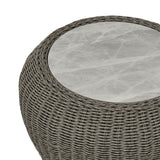Amira - Outdoor Round Sintered Stone Side Table With Woven Rattan Body And Aluminum Frame - Deep Bronze