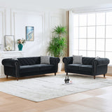 Chesterfield 3 And 2 Seater Velvet Upholstery Sofa With Roll Armrest & Nailhead Fabric Couch