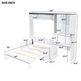 Multi Functional Murphy Bed With Sofa, Desk, And Storage Cabinet, Queen Size - White