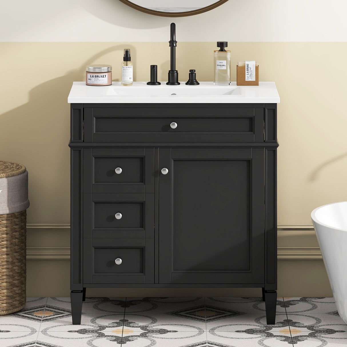 Bathroom Vanity With Top Sink, Storage Cabinet With 2 Drawers, Tip Out Drawer