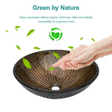 Feather Pattern Amber Vessel Sink With Pop Up Drain, Oval Bathroom Basin - Amber