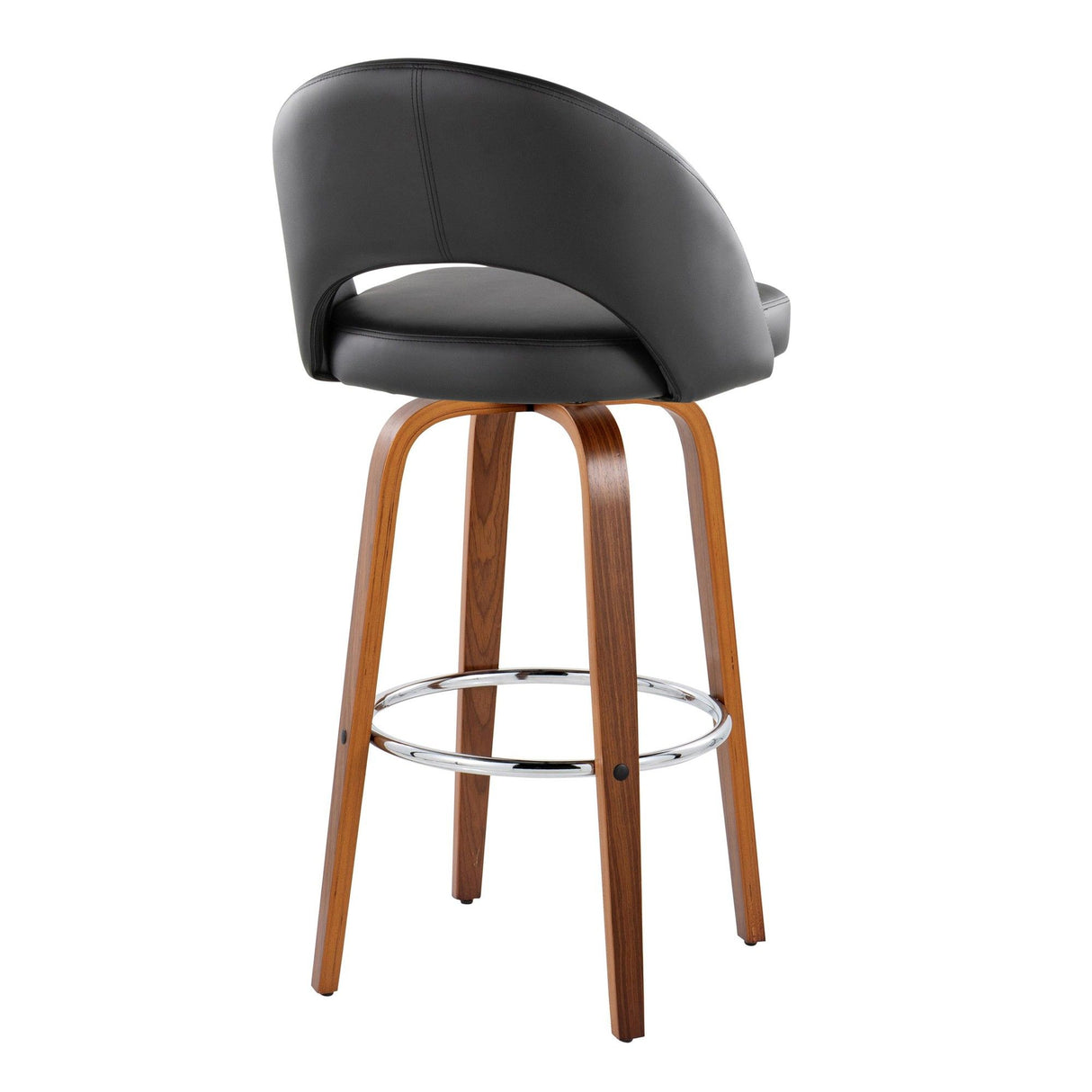Renee - Upholstered Fixed-Height Barstool (Set of 2) - Walnut Wood, Chrome Metal