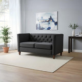 Button Tufted Loveseat, 2 Seater With Square Arm Couch For Living Room
