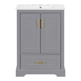 Bathroom Vanity With Sink, 1 Divided Drawer And 2 Soft Close Doors With Double Shelf