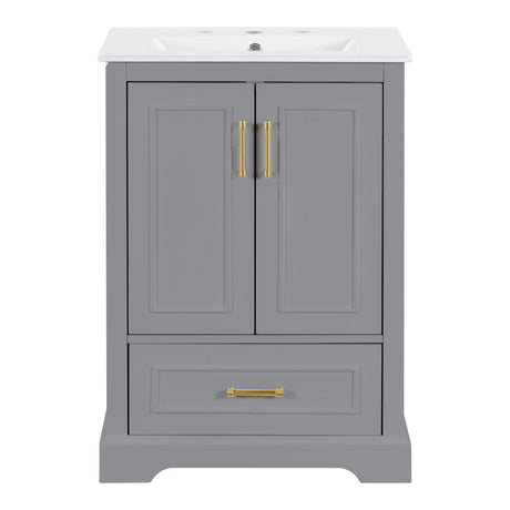 Bathroom Vanity With Sink, 1 Divided Drawer And 2 Soft Close Doors With Double Shelf