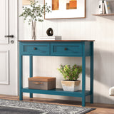 Farmhouse Style Console Table With 2 Drawers And Bottom Storage Shelf