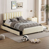 Upholstered Platform Bed With 2 Drawers And 1 Trundle, Classic Strip Headboard Design