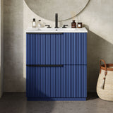 Fluted Bathroom Vanity With Ceramic Sink, Freestanding Cabinet