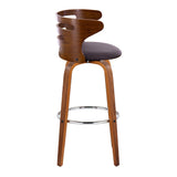 Cosi - 30" Fixed-Height Barstool With Swivel And Round Chrome Metal Footrest (Set of 2) - Walnut Wood And Brown Faux Leather