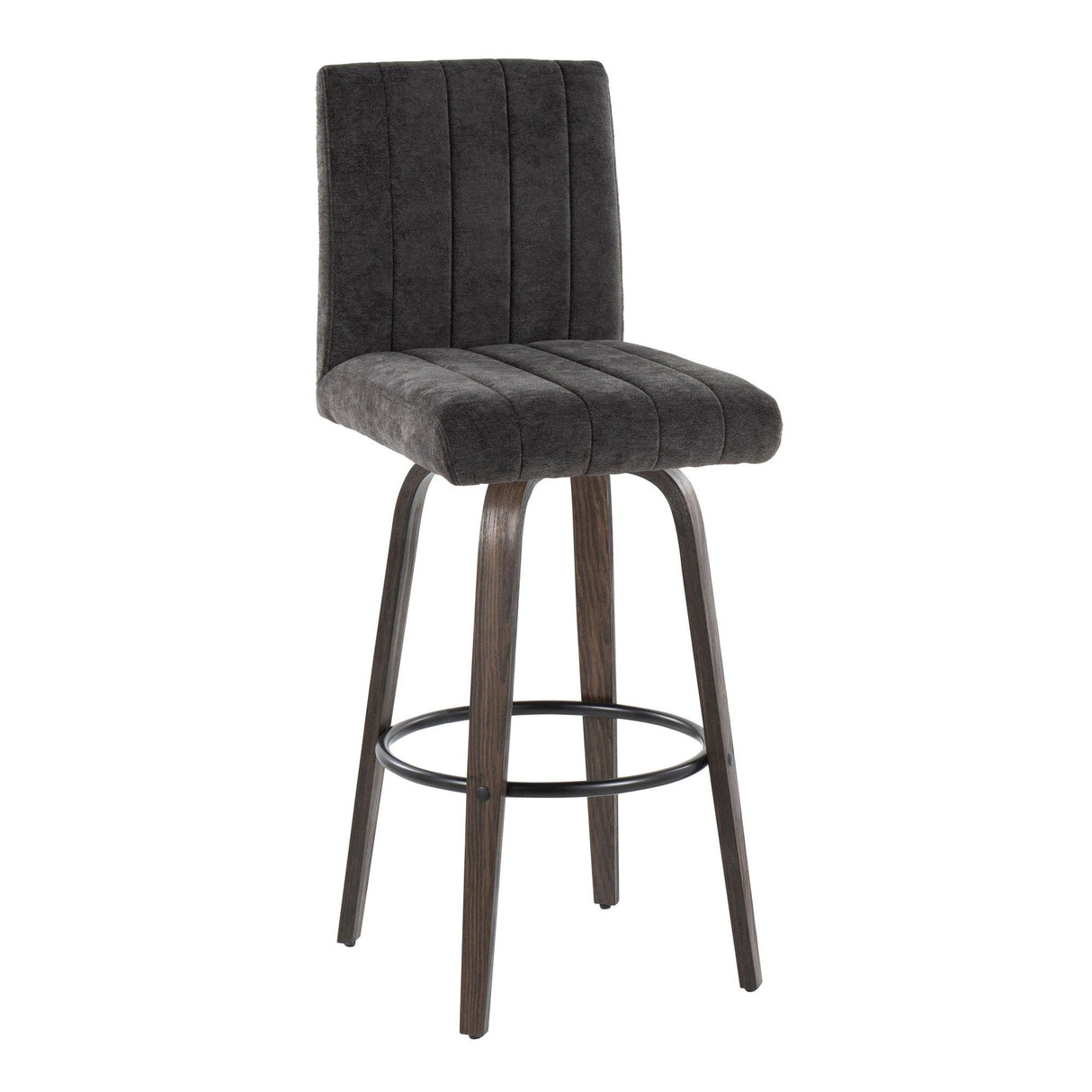 Hannah - Fixed-Height Barstool With Swivel And Round Black Metal Footrest (Set of 2) - Walnut Glazed Wood