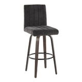 Hannah - Fixed-Height Barstool With Swivel And Round Black Metal Footrest (Set of 2) - Walnut Glazed Wood
