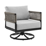 Felicia - And Argiope 3 Piece Patio Outdoor Swivel Seating Set - Black Aluminum With Gray Rope And Cushions