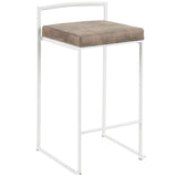 Fuji - 26" Stackable Counter Stool (Set of 3) - White Metal With Brown Cowboy Fabric Cushion