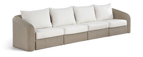 Seacrest - Olefin Water Resistant Fabric And Wicker 4 Piece Outdoor Patio Modular Sofa